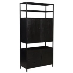 Livingfurn - Kabinetkast Kala Open - 40x100x200 - Mangohout En Gecoat Staal