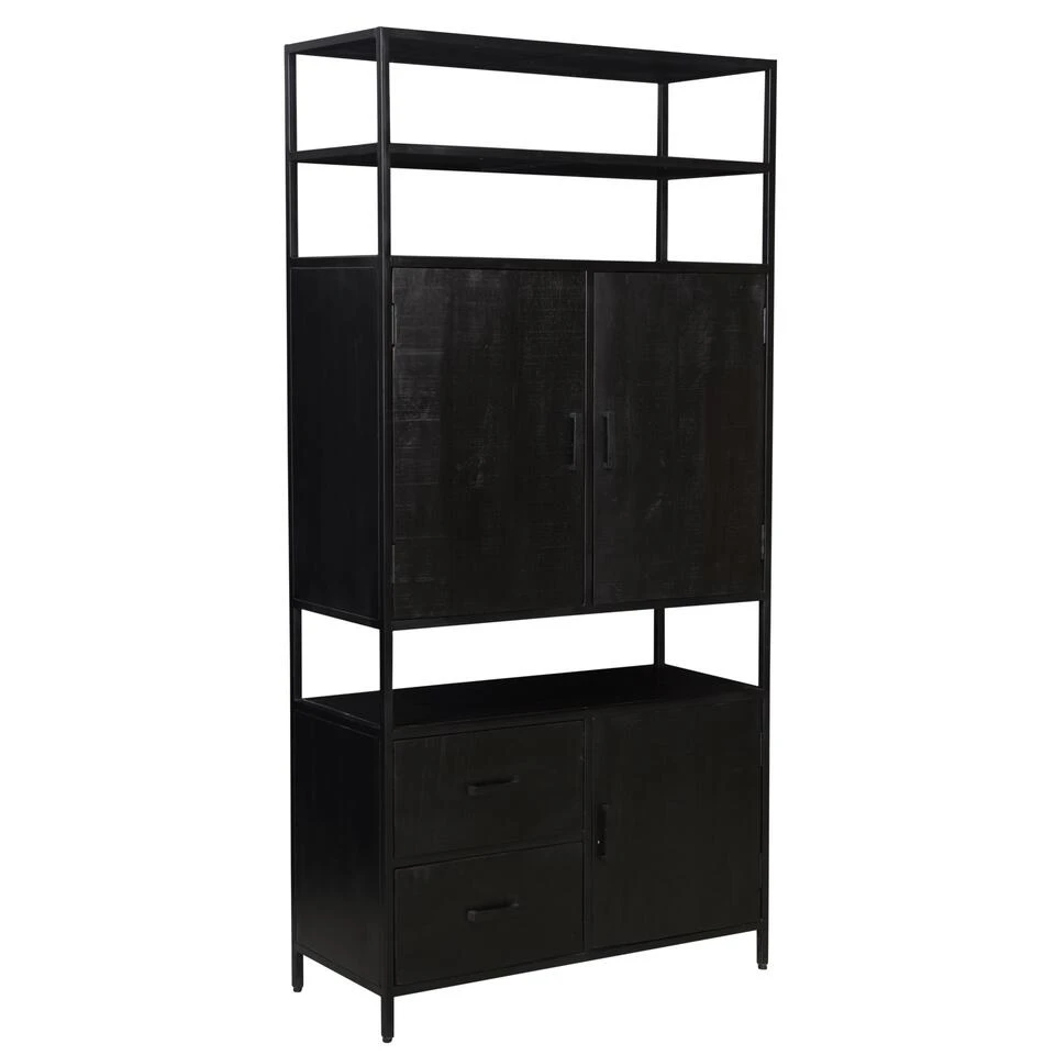 Livingfurn - Kabinetkast Kala Open - 40x100x200 - Mangohout En Gecoat Staal