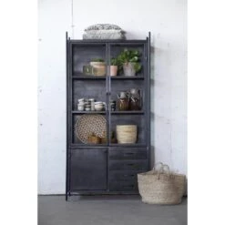 Giga Meubel Metalen Vitrinekast Zwart - 100x40x200cm - Kast Fik Small