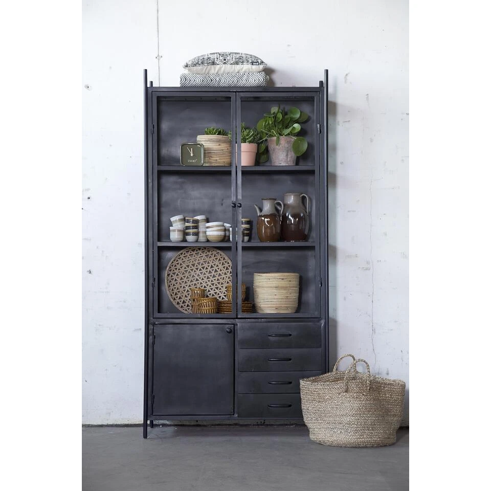 Giga Meubel Metalen Vitrinekast Zwart - 100x40x200cm - Kast Fik Small