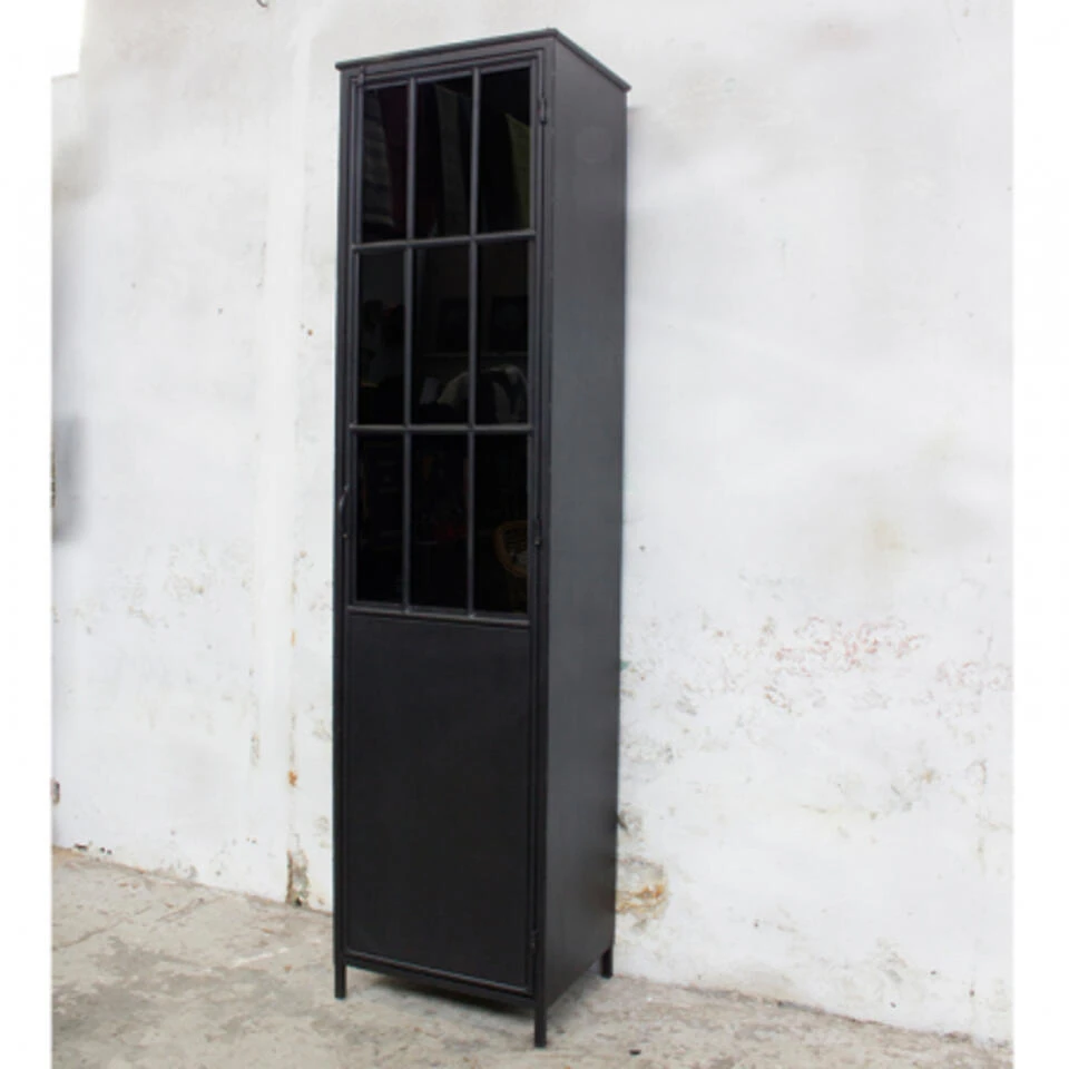 Giga Meubel Vitrinekast Metaal - Zwart - 55x42x210cm - Noortje - Afbeelding 2