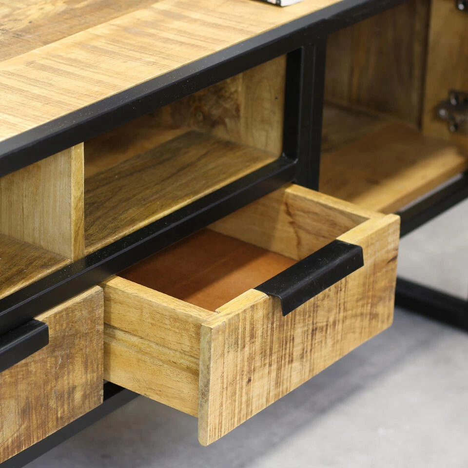 Industrieel TV-meubel Xavi 45x150x50 Cm - 45x150x51 Cm - Mangohout - Bruin - Afbeelding 3