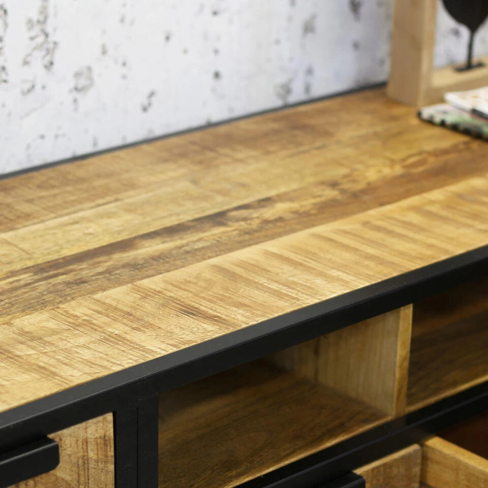 Industrieel TV-meubel Xavi 45x150x50 Cm - 45x150x51 Cm - Mangohout - Bruin - Afbeelding 4