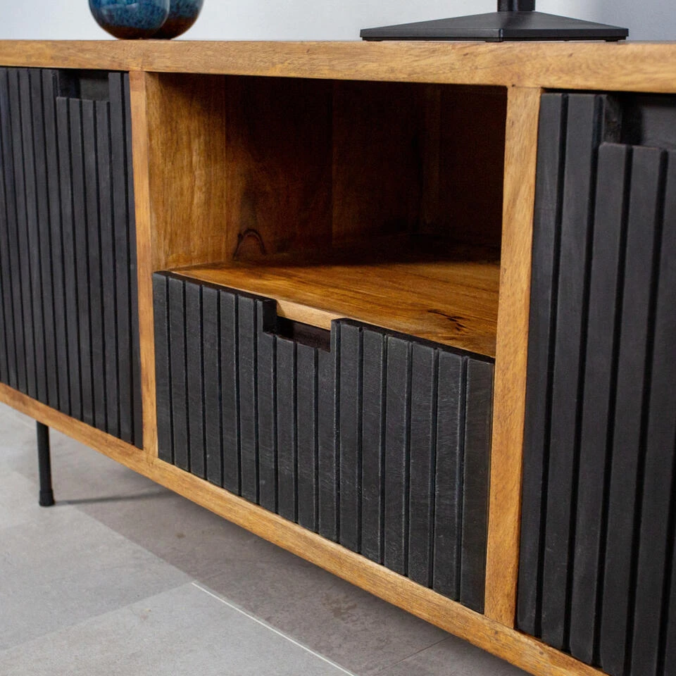 Industrieel Tv-meubel Felix 2-deurs Zwart Mangohout 40x140x55 Cm Mangohout - Afbeelding 3