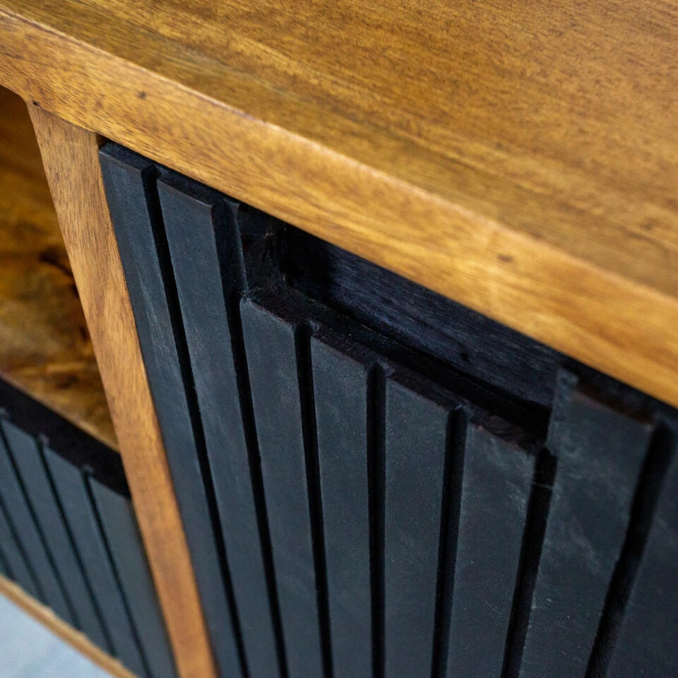 Industrieel Tv-meubel Felix 2-deurs Zwart Mangohout 40x140x55 Cm Mangohout - Afbeelding 4