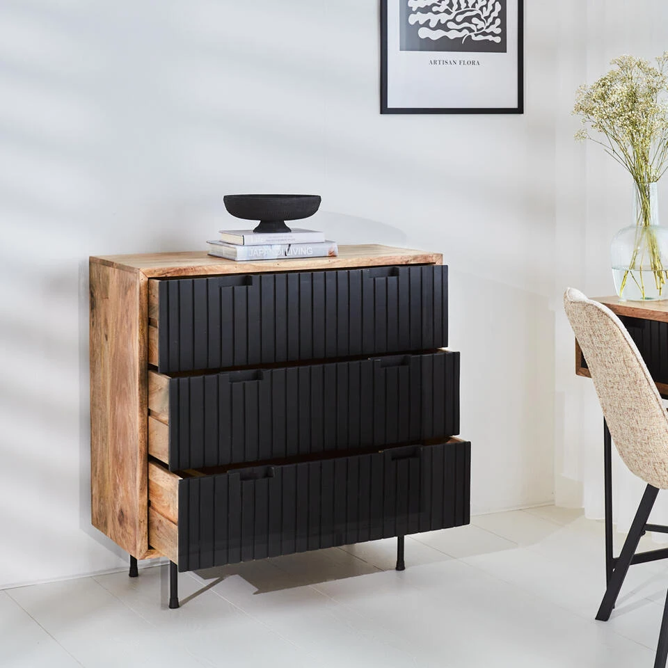Industriële Ladekast Felix Zwart Mangohout 90x90 Cm 40x90x90 Cm Mangohout - Afbeelding 2