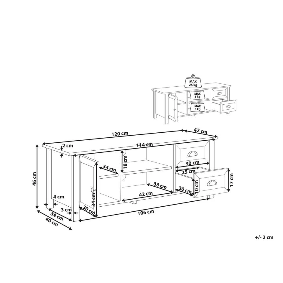 Beliani TV-kast HONOLULU - Wit Vezelplaat - Afbeelding 3