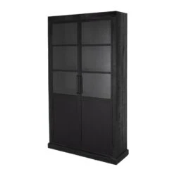 Giga Meubel Vitrinekast Zwart - Mangohout & IJzer - 2-Deurs