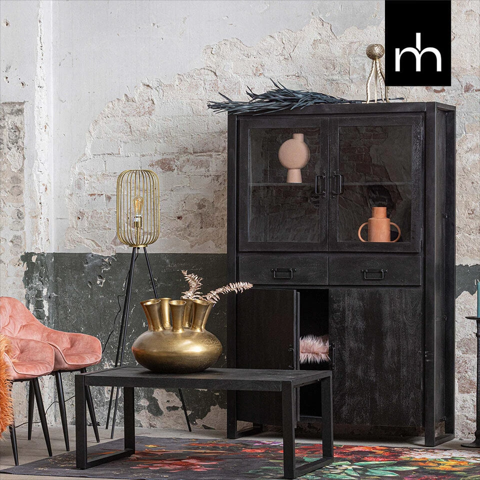 Vitrinekast Jersy Black - Mangohout - Zwart - Rechthoekig - Afbeelding 2