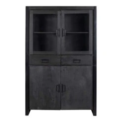 Vitrinekast Jersy Black - Mangohout - Zwart - Rechthoekig