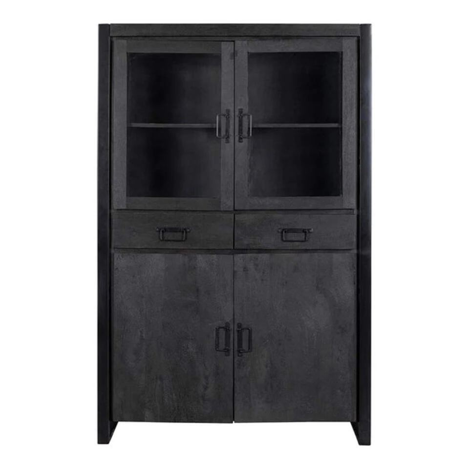 Vitrinekast Jersy Black - Mangohout - Zwart - Rechthoekig