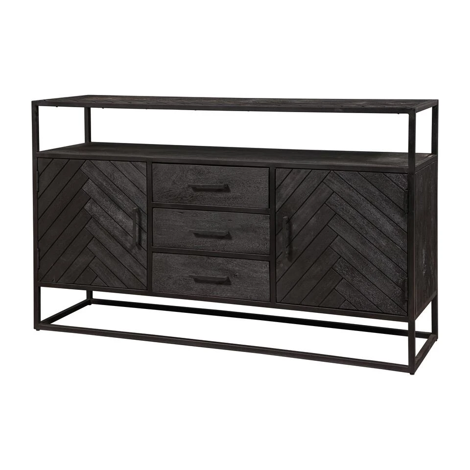 Dressoir Toronto Black 145x90cm - Mangohout - Zwart - Rechthoekig - Afbeelding 3