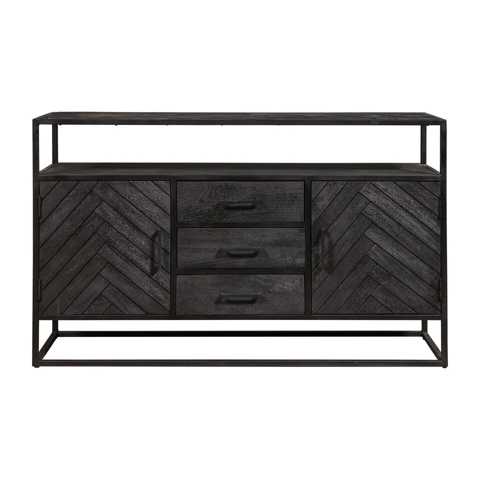 Dressoir Toronto Black 145x90cm - Mangohout - Zwart - Rechthoekig - Afbeelding 4