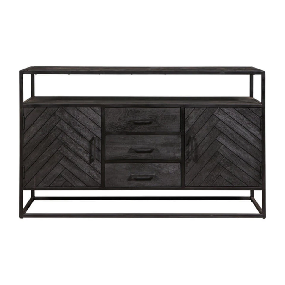 Dressoir Toronto Black 145x90cm - Mangohout - Zwart - Rechthoekig
