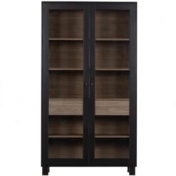 WOOOD Goos 2-deurs Vitrinekast - Grenen - Zwart/Walnoot - 200x110x44