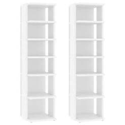 VidaXL Schoenenkasten 2 St 27,5x27x102 Cm Bewerkt Hout Wit