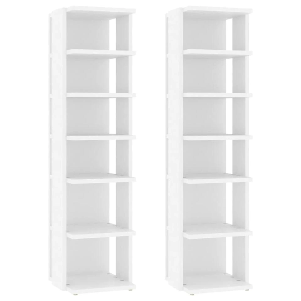 VidaXL Schoenenkasten 2 St 27,5x27x102 Cm Bewerkt Hout Wit