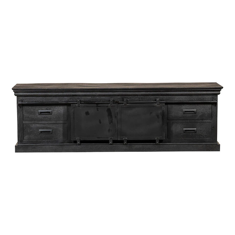 TV Meubel Portland Black 140cm - Mangohout - Zwart - Rechthoekig - Afbeelding 3