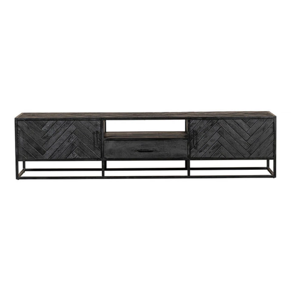 TV Meubel Sienna 210cm - Mangohout - Zwart - Rechthoekig