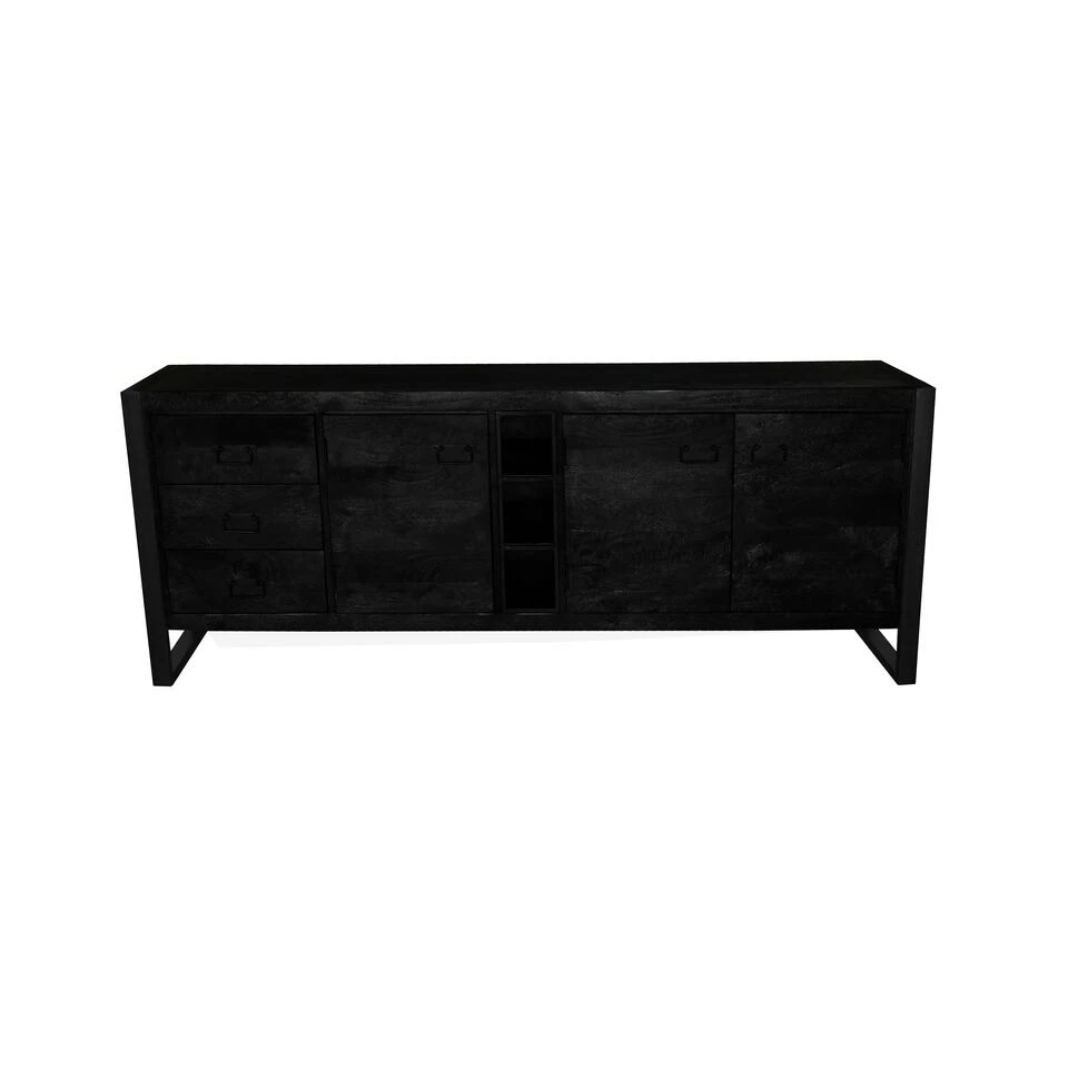 Dressoir Stockton Black 200cm - Mangohout - Zwart - Rechthoekig - Afbeelding 4