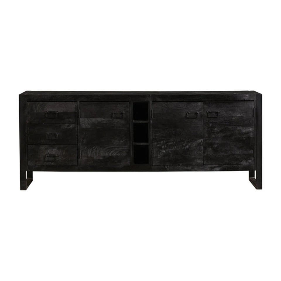 Dressoir Stockton Black 200cm - Mangohout - Zwart - Rechthoekig