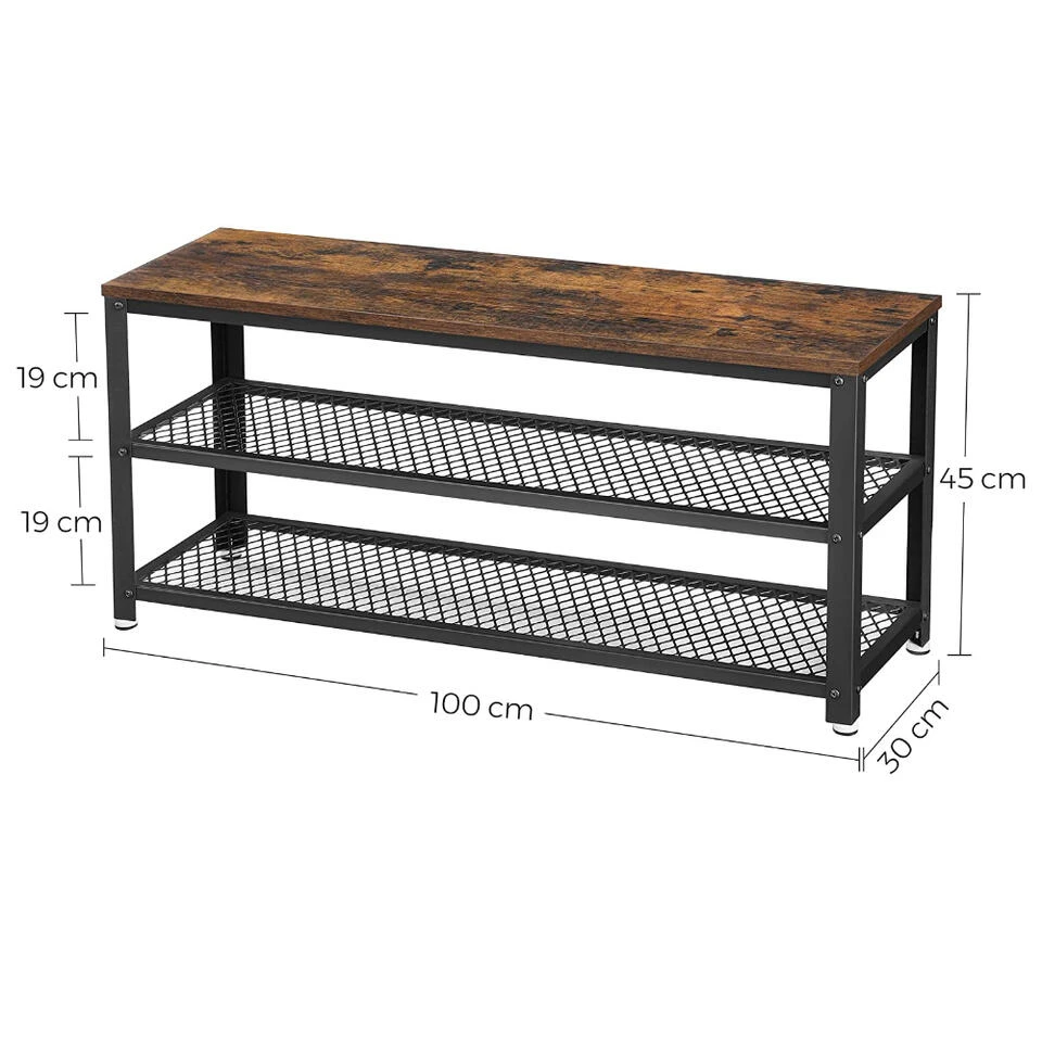Schoenenrek - Robuust - Industriële Look - 100x45x30 Cm - Vintage Bruin - Afbeelding 3