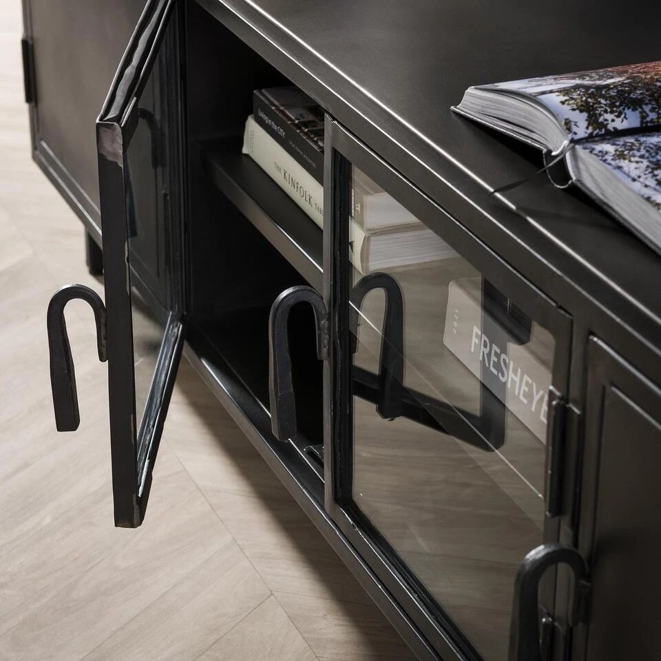Giga Meubel Tv-Meubel Zwart Metaal - 40x180x50cm - 4-Deurs - Afbeelding 4