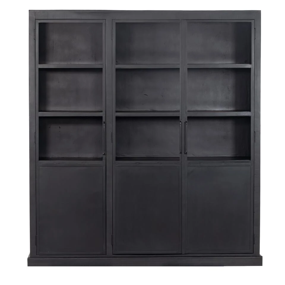 Giga Meubel Vitrinekast Metaal Zwart - 180x44x200cm - 3 Deurs - James