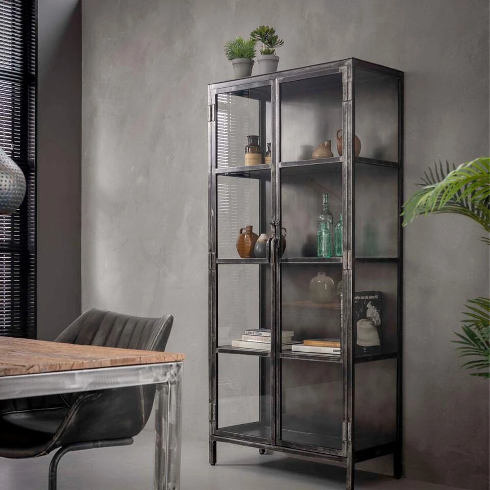 Evan Wandkast Metaal - Glas - Grijs - Afbeelding 2