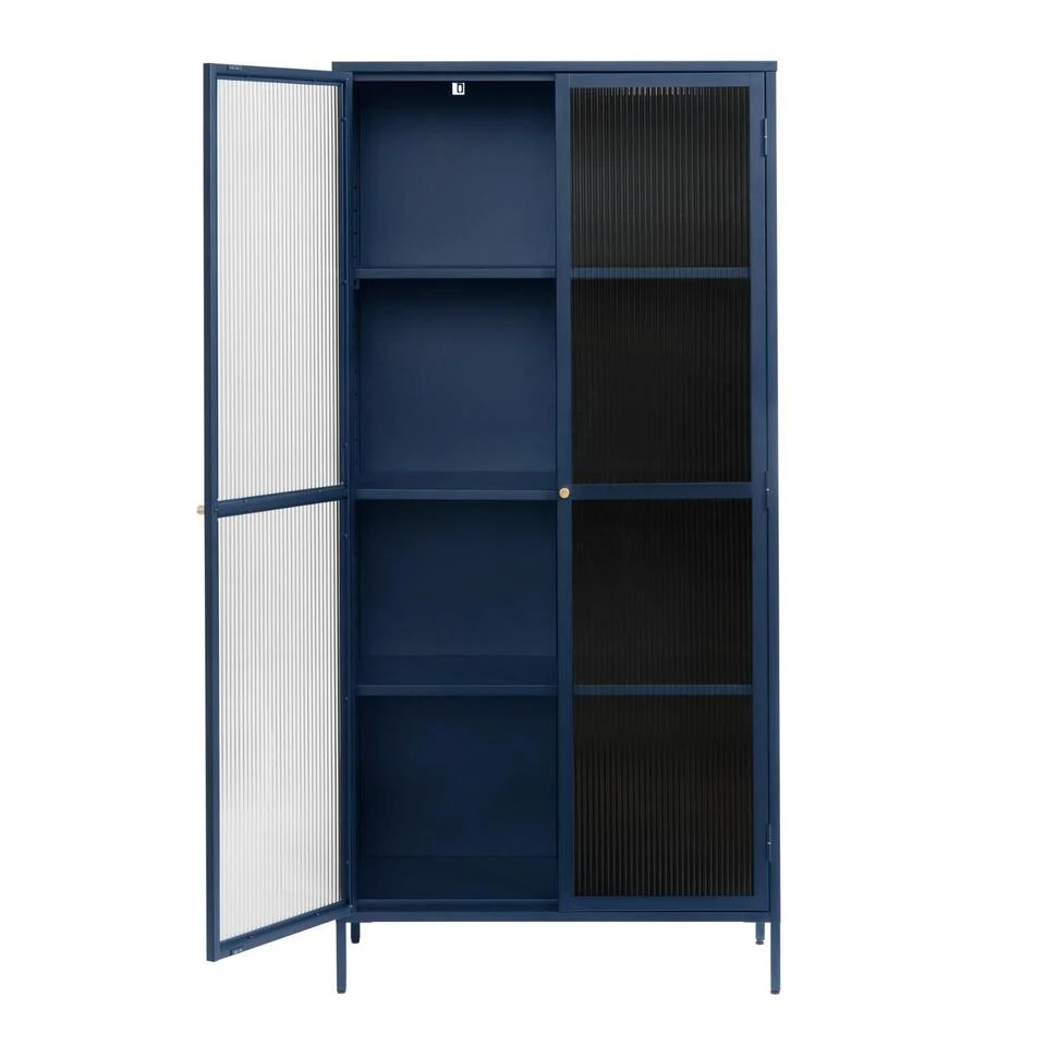 Giga Meubel Vitrinekast Blauw - 40x90x190cm - Metaal - Kast Bronco - Afbeelding 2