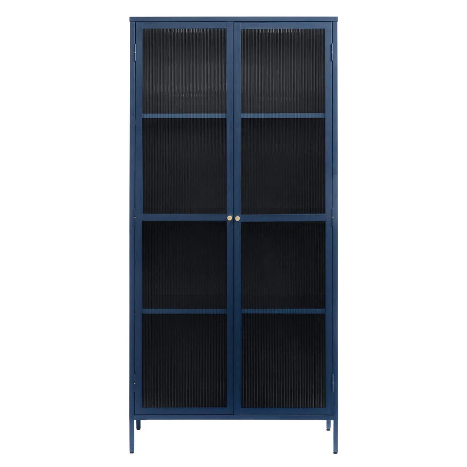 Giga Meubel Vitrinekast Blauw - 40x90x190cm - Metaal - Kast Bronco