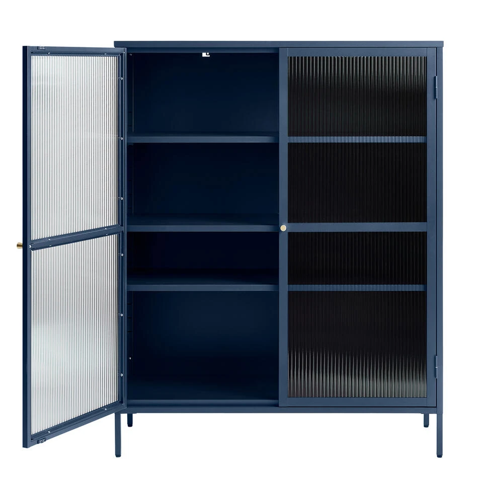 Giga Meubel Vitrinekast Blauw - 40x110,9x140cm - Metaal - Kast Bronco - Afbeelding 2