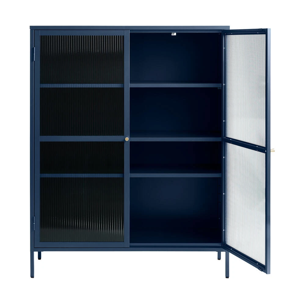 Giga Meubel Vitrinekast Blauw - 40x110,9x140cm - Metaal - Kast Bronco - Afbeelding 3