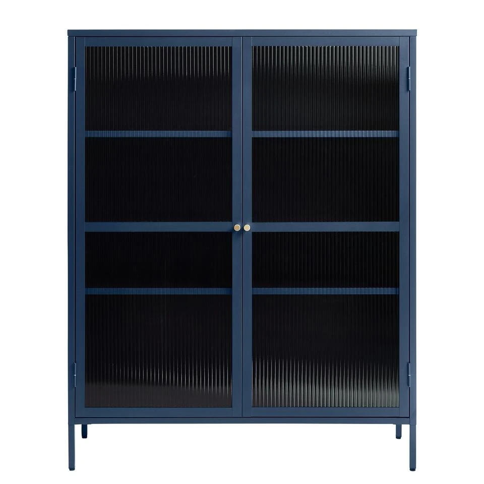 Giga Meubel Vitrinekast Blauw - 40x110,9x140cm - Metaal - Kast Bronco