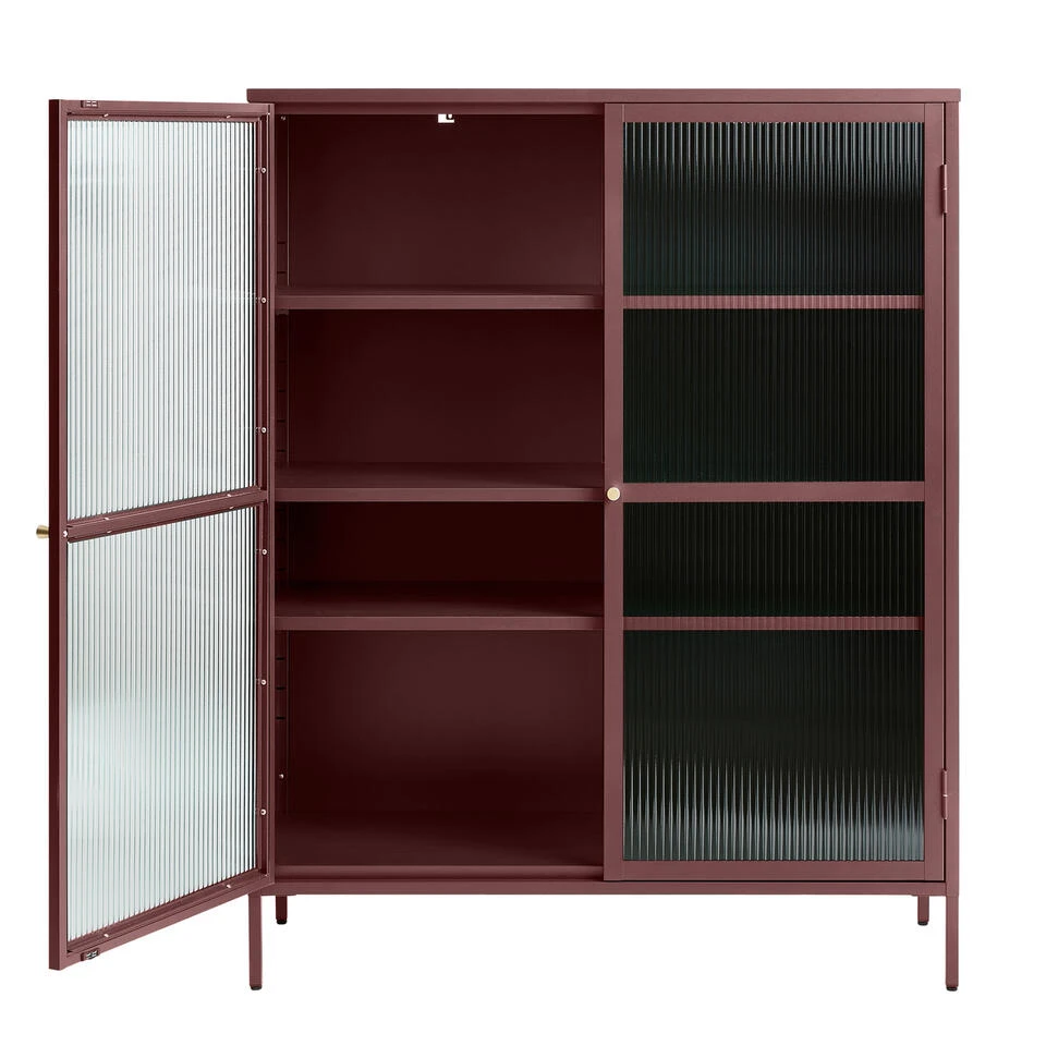 Giga Meubel Vitrinekast Rood - 40x110,9x140cm - Metaal - Kast Bronco - Afbeelding 2