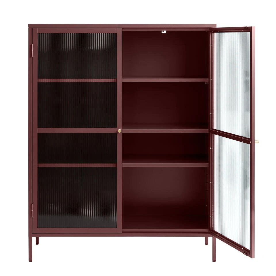 Giga Meubel Vitrinekast Rood - 40x110,9x140cm - Metaal - Kast Bronco - Afbeelding 4
