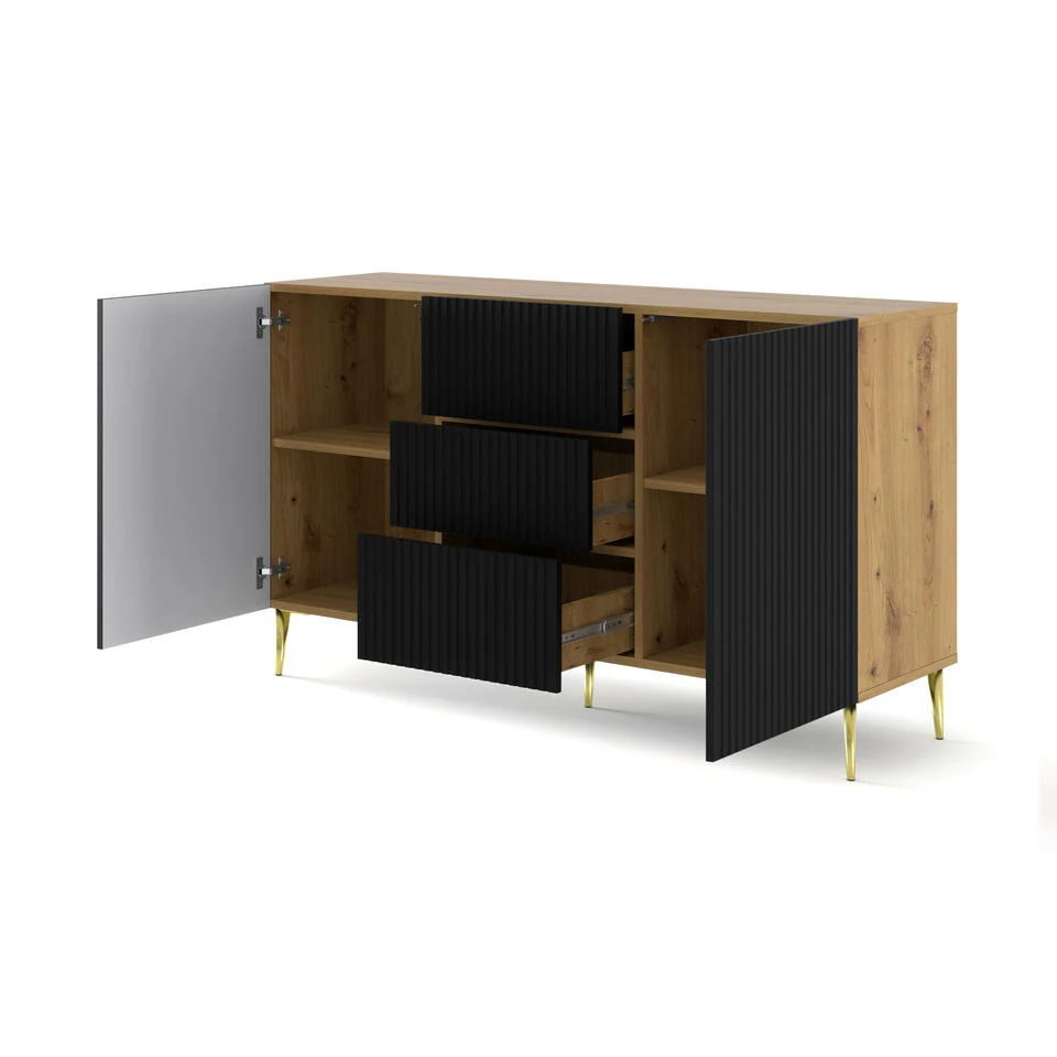 Dressoir Ravenna B Foil MDF 87x150x42 Zwart/Beige/Goud - Afbeelding 2