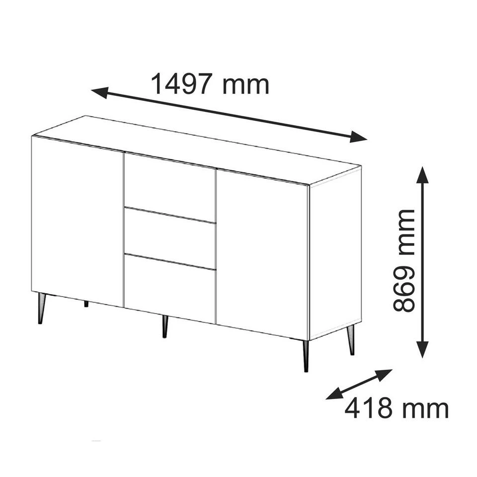 Dressoir Ravenna B Foil MDF 87x150x42 Zwart/Beige/Goud - Afbeelding 3