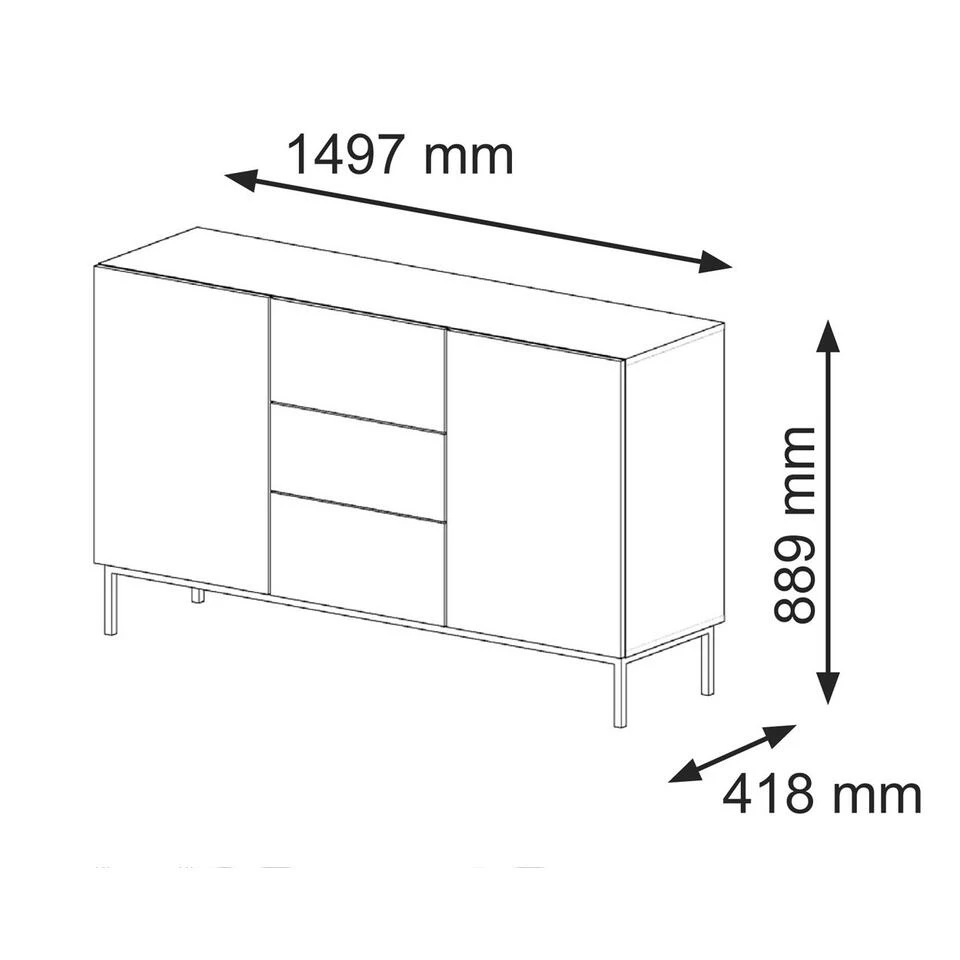 Dressoir Ravenna B Foil MDF 89x150x42 Wit - Afbeelding 3
