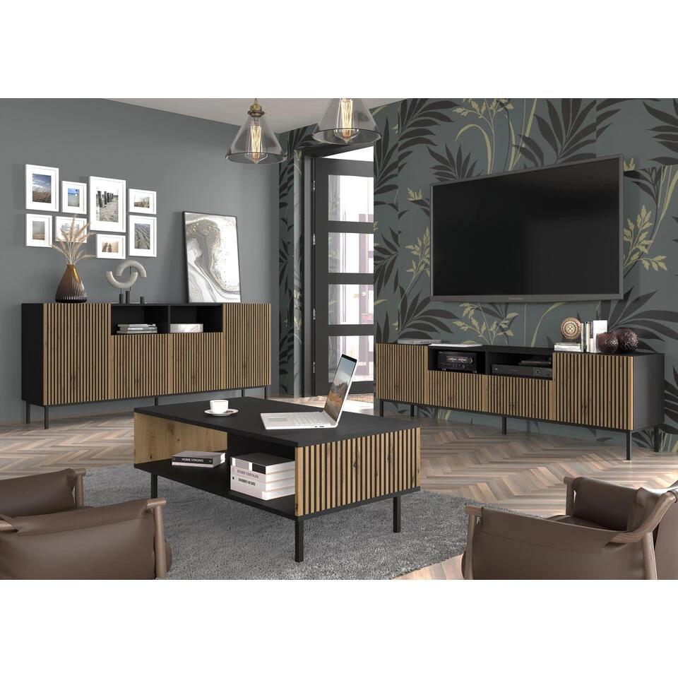 TV Meubel Ravenna F Painted MDF 58x200x42 2D2S Zwart - Afbeelding 3