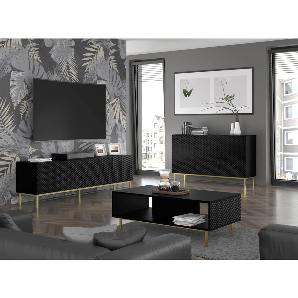 TV Meubel Ravenna C Diamond 58x200x42 Zwart/Goud - Afbeelding 4