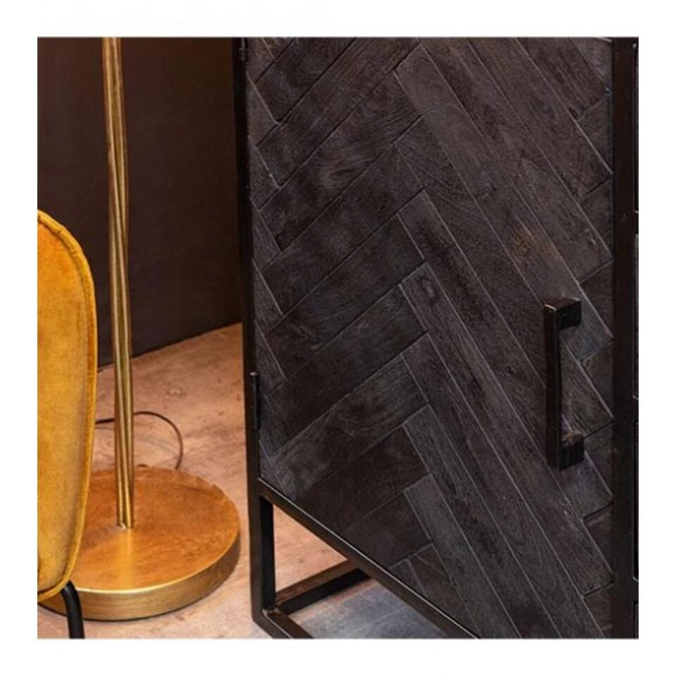 Furndea Scandi Dressoir Industrieel Visgraat Zwart - 45x165x85 Cm - Afbeelding 3