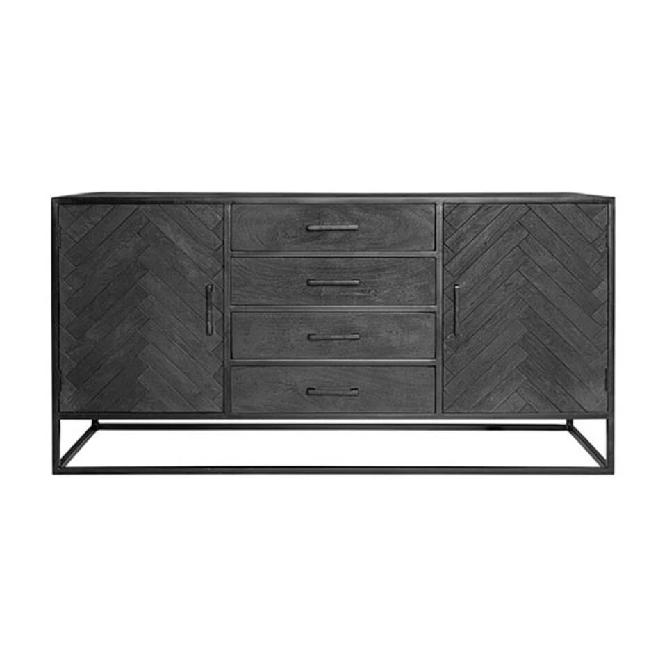 Furndea Scandi Dressoir Industrieel Visgraat Zwart - 45x165x85 Cm