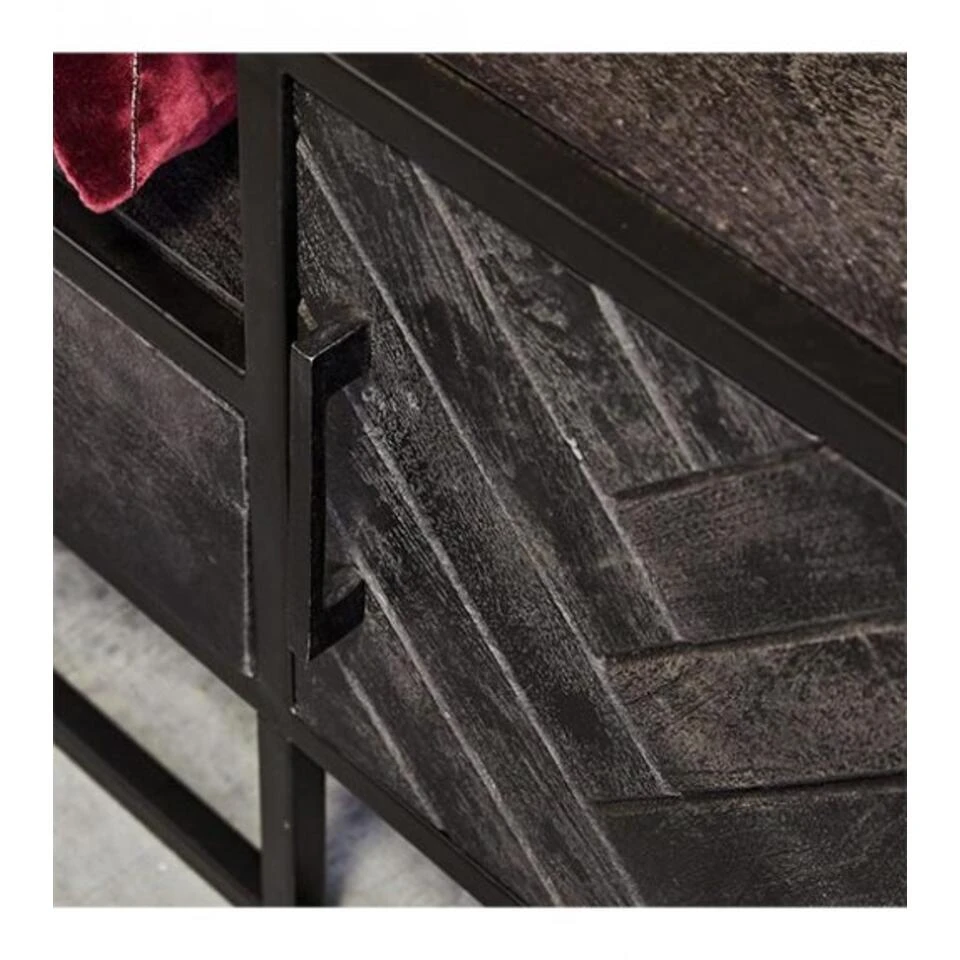 Furndea Scandi Tv Meubel Industrieel Visgraat Zwart - 45x210x50 Cm - Afbeelding 4