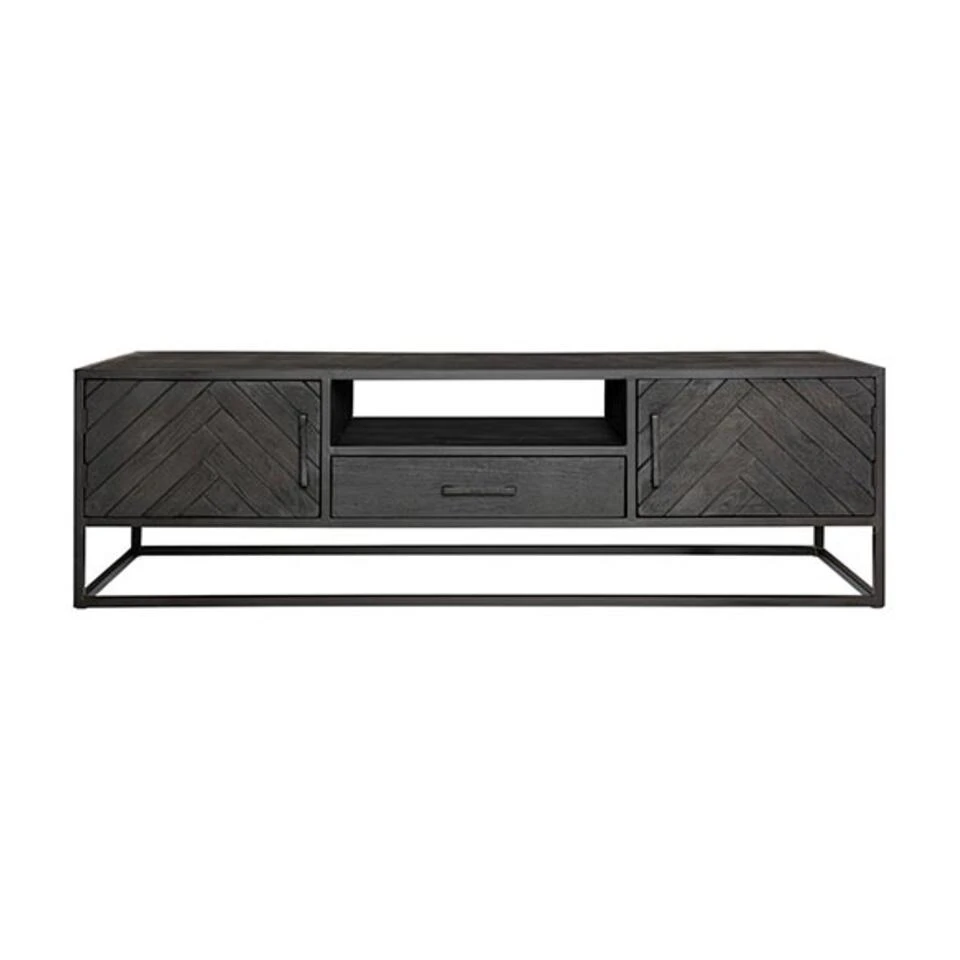 Furndea Scandi Tv Meubel Industrieel Visgraat Zwart - 45x210x50 Cm