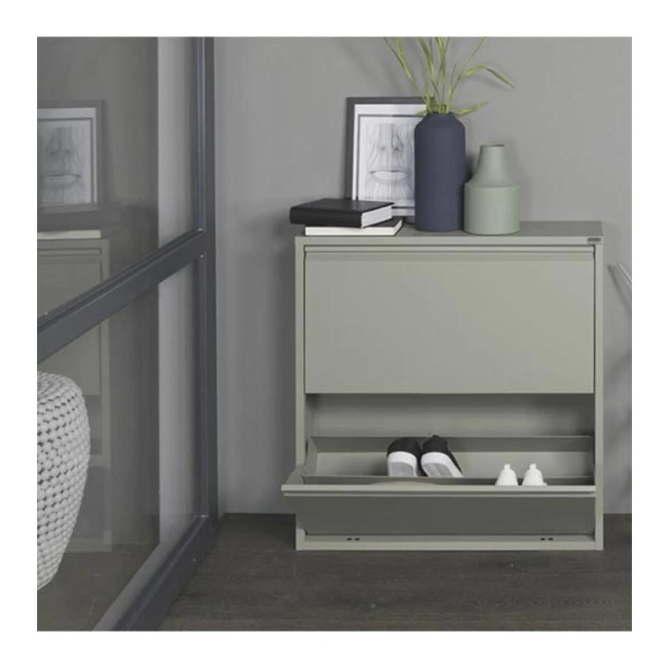 Redin Design Pippen Industrieel Schoenenkast 2 Lade Groen - 22,5x75x77,5 Cm - Afbeelding 2