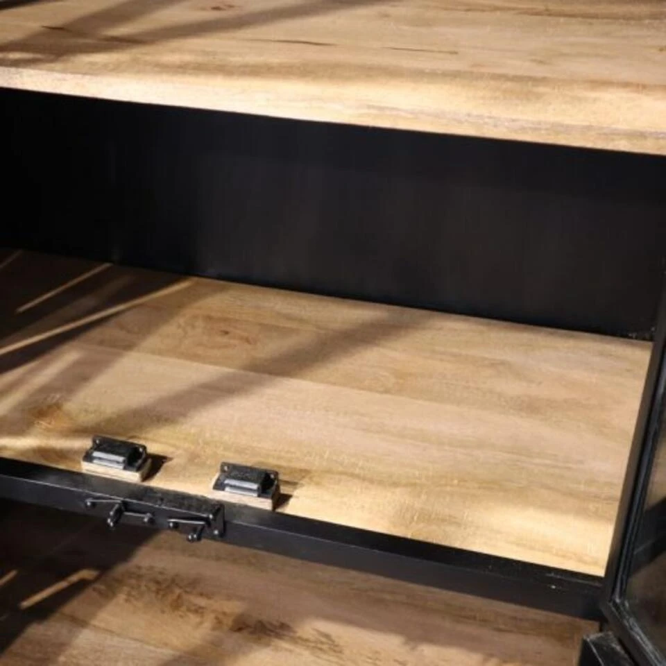 Cavetown Smalle Vitrinekast Garcia Industrieel Zwart Hout - 44x80x185 Cm - Afbeelding 4