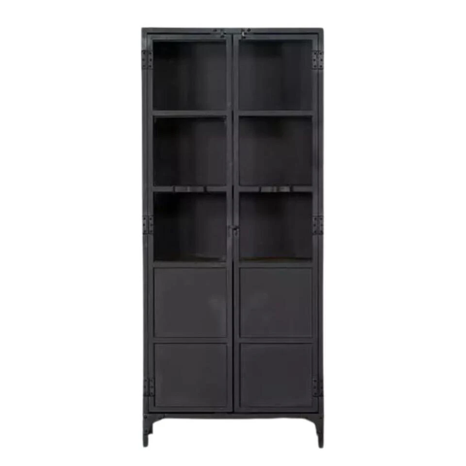 Cavetown Smalle Vitrinekast Garcia Industrieel Zwart Hout - 44x80x185 Cm