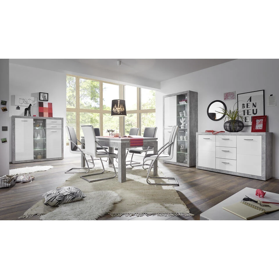 Emob Vitrinekast Inga 194 X 92 Cm - Beton/wit - Afbeelding 2