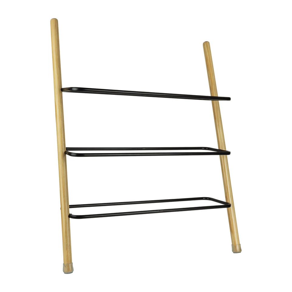 QUVIO Schoenenrek - 3 Laags - Metaal - Hout - Zwart